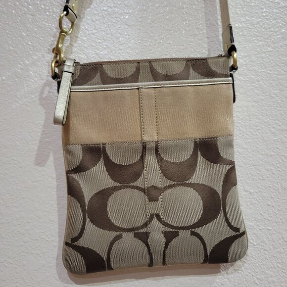 EUC Coach Tan and Brown Signature Crossbody Bag - Picture 1 of 15